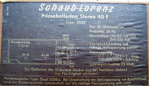 Primaballerina Stero 40F 25552; Schaub und Schaub- (ID = 1266295) Radio