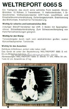 Weltreport 6065S 442641/442643 Ch= 6011; Schaub und Schaub- (ID = 2339599) Television