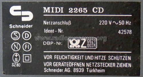 HiFi Stereo Combination System MIDI 2265 CD; Schneider (ID = 1970930) Radio