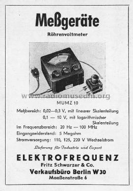 Röhrenvoltmeter MUMZ 10; Elektrofrequenz (ID = 2804323) Equipment