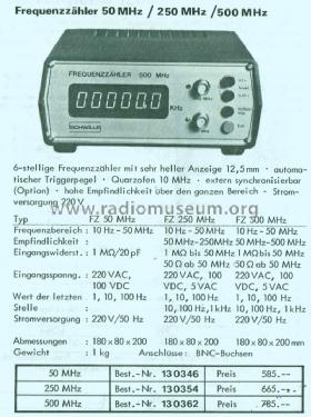 Frequenzzähler 500 MHz; Schwille-Elektronik (ID = 2474808) Equipment