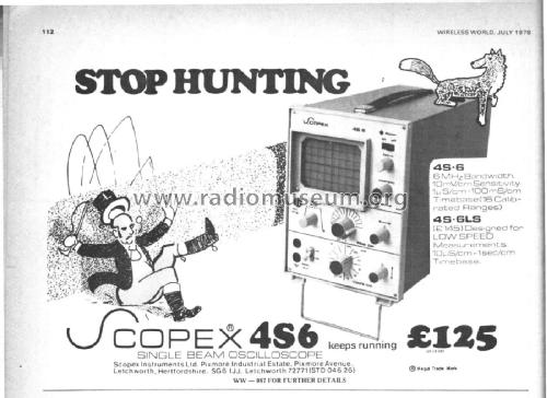 Single Beam Oscilloscope 4S-6LS; Scopex Instruments; (ID = 2077267) Equipment