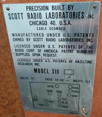 310 ; Scott Radio Labs.E.H (ID = 2649284) Radio