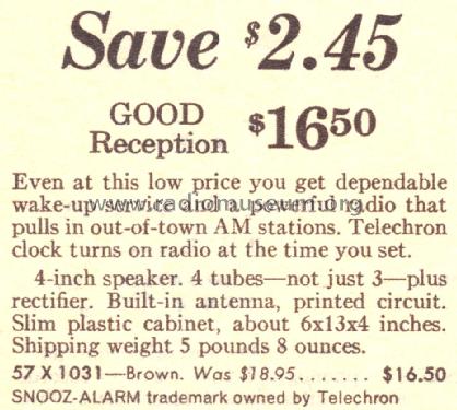 Silvertone 1031 Ch= 528.53880 Order=57H 1031; Sears, Roebuck & Co. (ID = 1643542) Radio