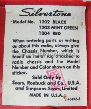 Silvertone 1204 Ch= 132.50801 or 132.50802; Sears, Roebuck & Co. (ID = 2784355) Radio