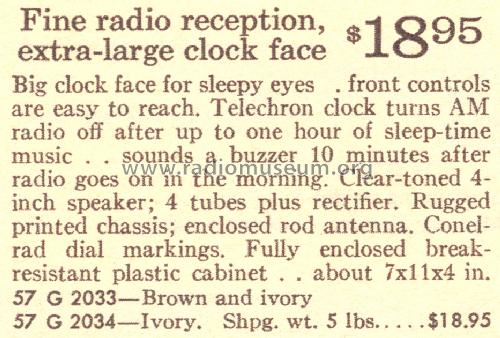 Silvertone 2033 Ch= 528.53690 Order=57G 2033; Sears, Roebuck & Co. (ID = 1672281) Radio