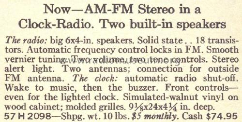 Silvertone 2098 Ch= 528.64090 Order= 57H 2098; Sears, Roebuck & Co. (ID = 1725061) Radio