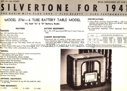 Silvertone Order= 57F 2761 Ch= 101.606; Sears, Roebuck & Co. (ID = 1291136) Radio