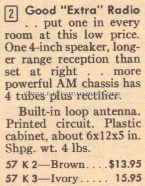 Silvertone 2 Ch= 132.44303 Order=57K 2; Sears, Roebuck & Co. (ID = 1660770) Radio