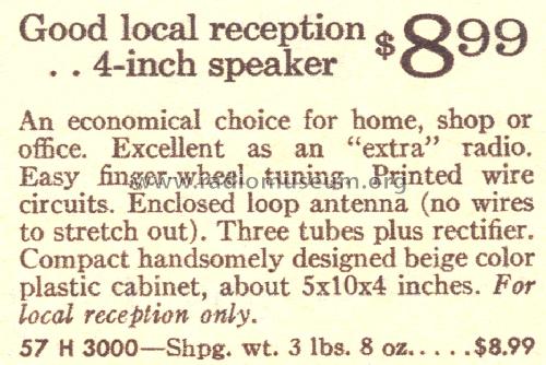 Silvertone 3000 Ch= 132.67501 Order=57H 3000; Sears, Roebuck & Co. (ID = 1650410) Radio