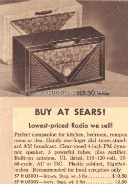 Silvertone 3001 Ch= 132.054 Order=57D 03001; Sears, Roebuck & Co. (ID = 1601540) Radio