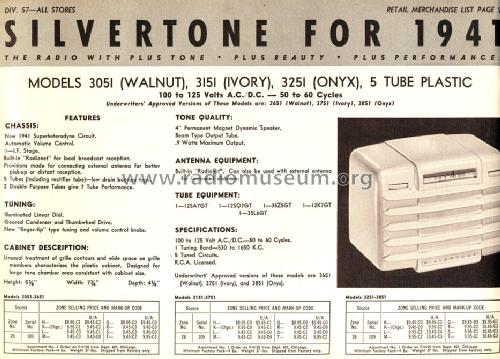 Silvertone Order= 57F 3051 Ch= 109.352 -A; Sears, Roebuck & Co. (ID = 1289495) Radio