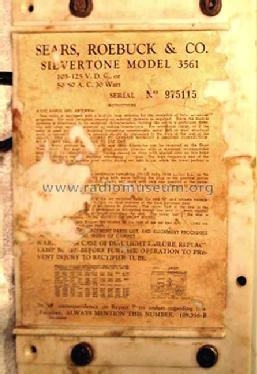 Silvertone Order= 3561 Ch= 109.356 ; Sears, Roebuck & Co. (ID = 250635) Radio