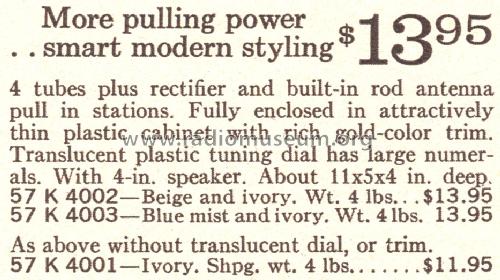 Silvertone 4001 Ch= 132.75901 Order=57K 4001; Sears, Roebuck & Co. (ID = 1690200) Radio