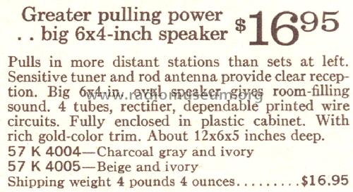 Silvertone 4005 Ch= 132.69101 Order=57K 4005; Sears, Roebuck & Co. (ID = 1690220) Radio