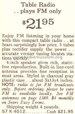 Silvertone 4012 Ch= 132.68601 Order=57K 4012; Sears, Roebuck & Co. (ID = 1689383) Radio