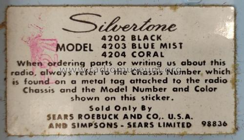 Silvertone 4203 Ch= 132.74701, 132.74702; Sears, Roebuck & Co. (ID = 2825772) Radio