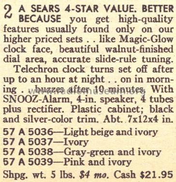 Silvertone 5036 Ch= 528.63101 Order=57A 5036; Sears, Roebuck & Co. (ID = 1623372) Radio