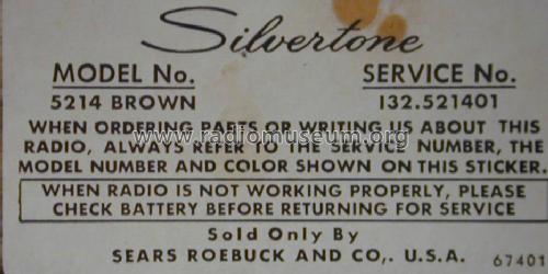 Silvertone 5214 Order=57A 5214; Sears, Roebuck & Co. (ID = 1309671) Radio