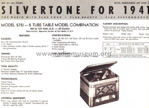 Silvertone Order= 57F 5751 Ch= 110.403; Sears, Roebuck & Co. (ID = 1290722) Radio