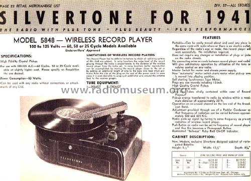 Silvertone 5848 ; Sears, Roebuck & Co. (ID = 1290761) R-Player