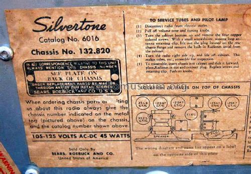 Silvertone 6016 Ch= 132.820; Sears, Roebuck & Co. (ID = 1369137) Radio
