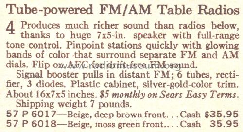 Silvertone 6017 Ch= 132.601701 Order=57P 6017; Sears, Roebuck & Co. (ID = 1706399) Radio