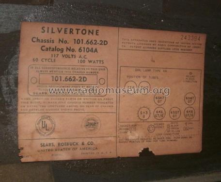 Silvertone 6104A Ch= 101.662-2D; Sears, Roebuck & Co. (ID = 1076706) Radio