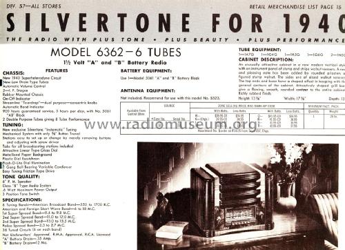 Silvertone Order= 57D 6362 Ch= 101.581; Sears, Roebuck & Co. (ID = 1292433) Radio