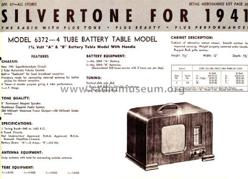 Silvertone Order= 57F 6372 Ch= 110.991; Sears, Roebuck & Co. (ID = 1291098) Radio