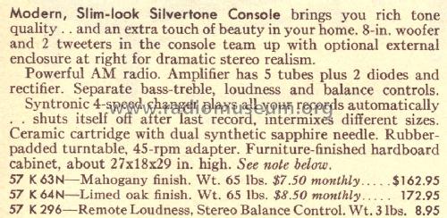 Silvertone 63A Ch= 528.53820 Order=57K 64N; Sears, Roebuck & Co. (ID = 1665600) Radio