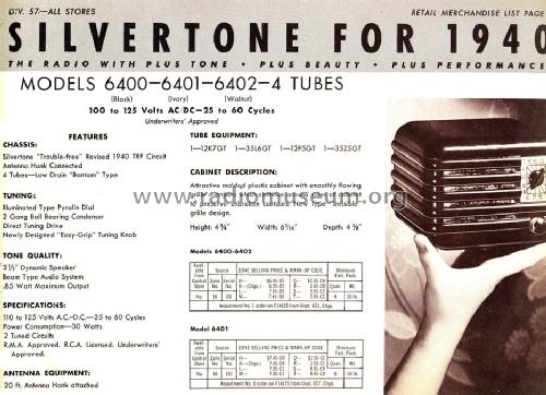 Silvertone Order= 57D 6401 Ch= 101.565 ; Sears, Roebuck & Co. (ID = 1291160) Radio