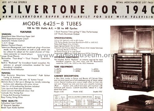 Silvertone 6425 Ch= 101.572; Sears, Roebuck & Co. (ID = 1292115) Radio