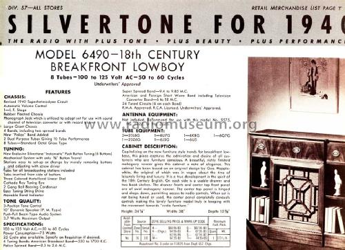 Silvertone Order= 57DM 6490 Ch= 101.573; Sears, Roebuck & Co. (ID = 1292480) Radio