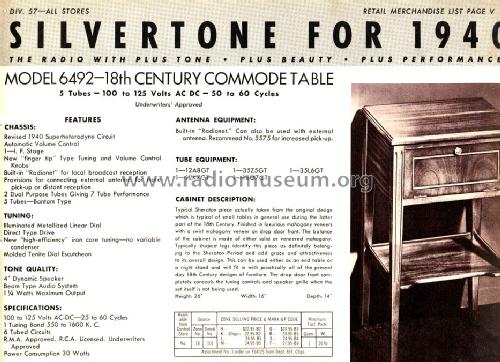 Silvertone 6492 Ch= 101.566 to ; Sears, Roebuck & Co. (ID = 1292499) Radio