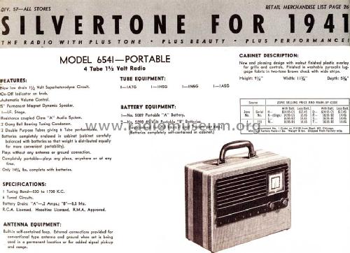 Silvertone Order= 57F 6541 Ch= 110.401; Sears, Roebuck & Co. (ID = 1291072) Radio