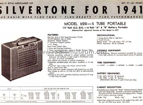 Silvertone Order= 57F 6551 Ch= 101.620; Sears, Roebuck & Co. (ID = 1291076) Radio