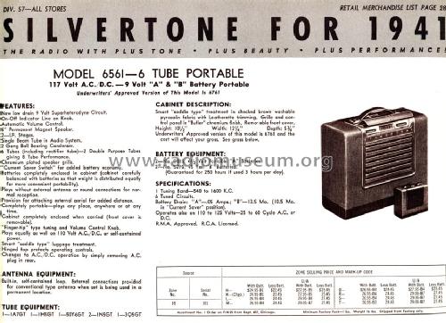 Silvertone Order= 57F 6561 Ch= 101.621-1 ; Sears, Roebuck & Co. (ID = 1291080) Radio