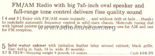 Silvertone 7019 Ch= 132.96001 Order= 57B 7019; Sears, Roebuck & Co. (ID = 1707786) Radio