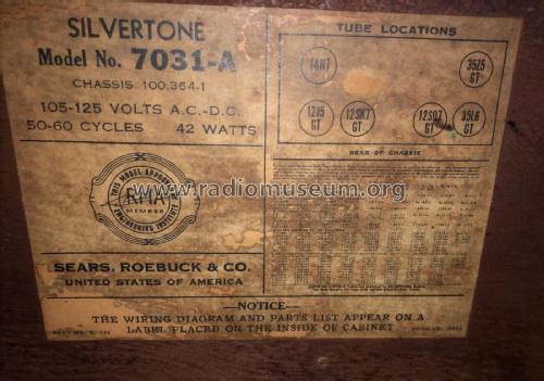 Silvertone 7031A Ch=100.364; Sears, Roebuck & Co. (ID = 2987232) Radio