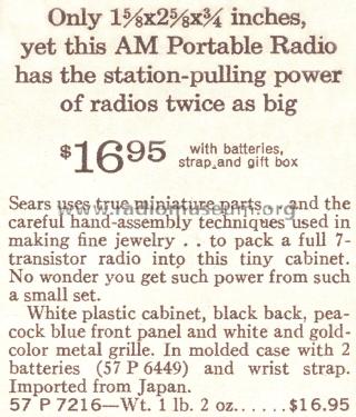 Silvertone 7216 Ch= 151.10000 Order=57P 7216 ; Sears, Roebuck & Co. (ID = 1696987) Radio