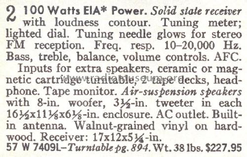 Silvertone 7409 Order= 57W 7409L; Sears, Roebuck & Co. (ID = 1734699) Radio