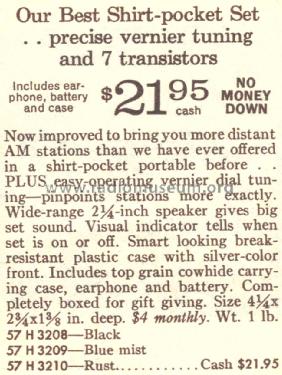 Silvertone 7 Transistor 3208 Order=57H 3208; Sears, Roebuck & Co. (ID = 1650924) Radio