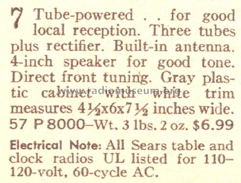 Silvertone 8000 Order= 57P 8000; Sears, Roebuck & Co. (ID = 1716003) Radio