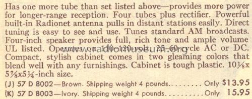 Silvertone 8002 Ch= 132.42600 Order=57D 8002; Sears, Roebuck & Co. (ID = 1629955) Radio