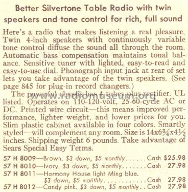 Silvertone 8012 Order=57H 8012; Sears, Roebuck & Co. (ID = 1646456) Radio