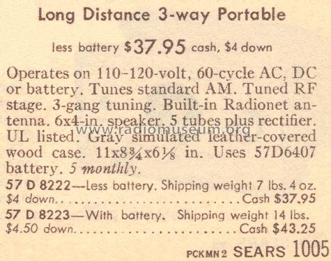 Silvertone 8222 Order=57D 8222; Sears, Roebuck & Co. (ID = 1637405) Radio