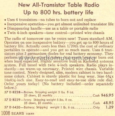 Silvertone 8228 Ch= 132.43100 Order=57D 8228; Sears, Roebuck & Co. (ID = 1629973) Radio