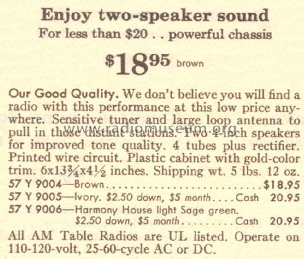 Silvertone 9006 Ch= 132.44400 Order=57Y 9006; Sears, Roebuck & Co. (ID = 1638322) Radio