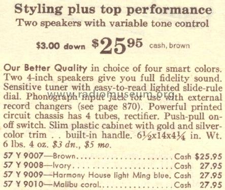 Silvertone 9007 Ch=132.45600 Order=57Y 9007; Sears, Roebuck & Co. (ID = 1638399) Radio